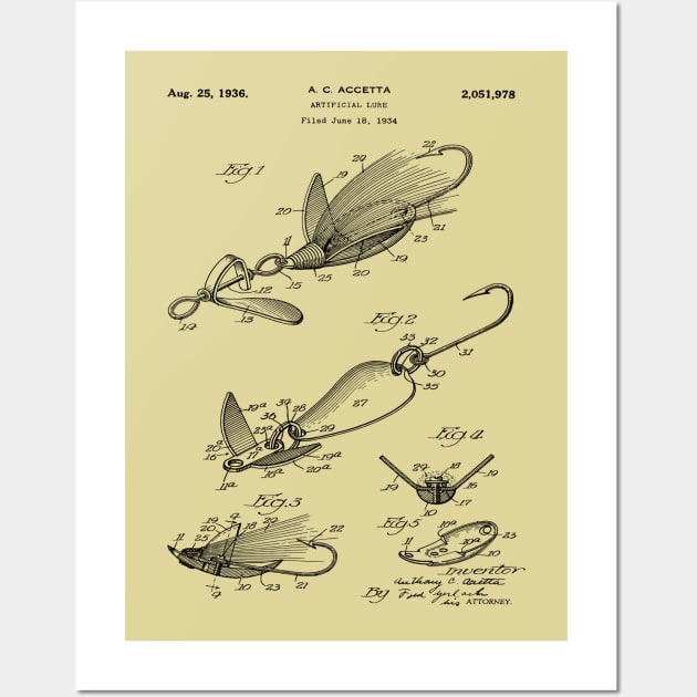 1936 Patent Blueprint - Fishing Lure Wall Art by MadebyDesign